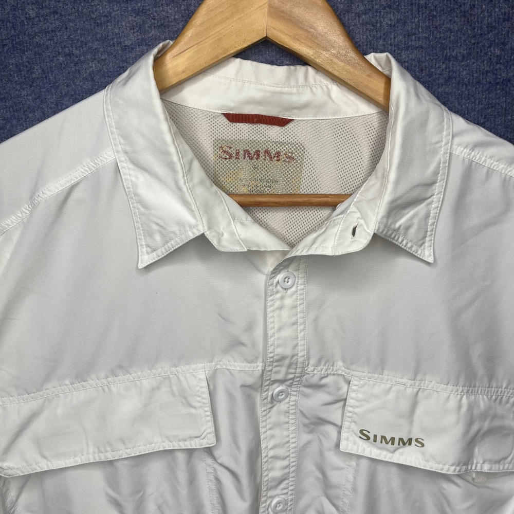 Simms Mens White Long Sleeve Fishing Shirt Ripstop Ventilated Size XL